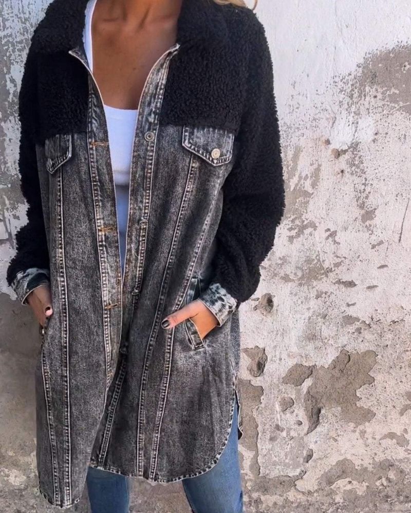 Street-Wave Denim Jacket With Plush Lining For Women Longline Warmth And Streetwear Flair