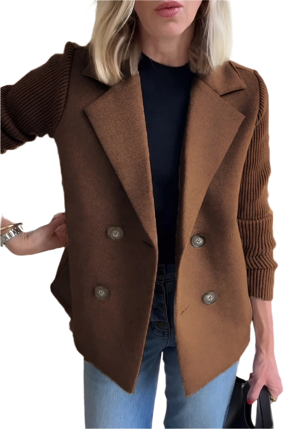 Street-wave Vegan Wool Blazer With Knit Sleeves For Modern Eco Conscious Women Effortless Style