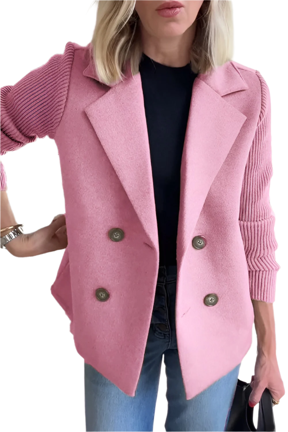 Street-wave Vegan Wool Blazer With Knit Sleeves For Modern Eco Conscious Women Effortless Style