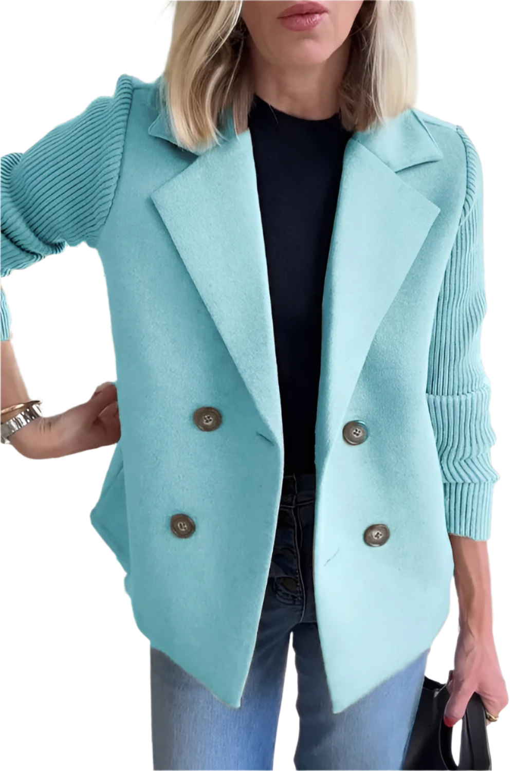 Street-wave Vegan Wool Blazer With Knit Sleeves For Modern Eco Conscious Women Effortless Style