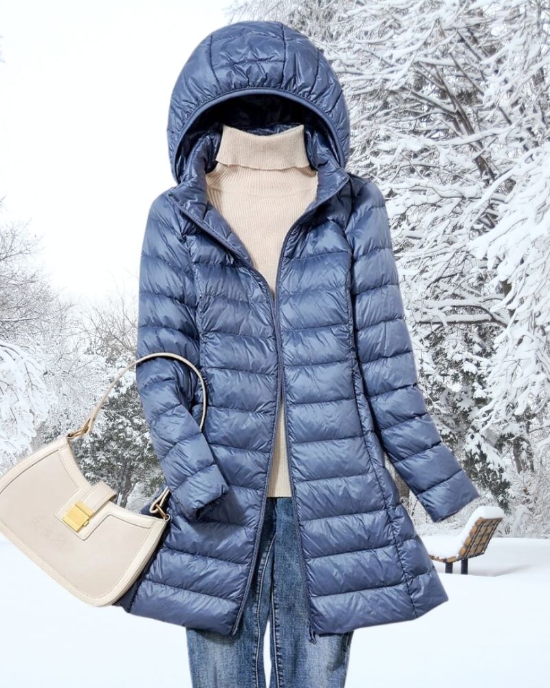 Street-Wave Warm Waterproof Puffer Jacket For Women With Hood Down Filled For Winter Comfort