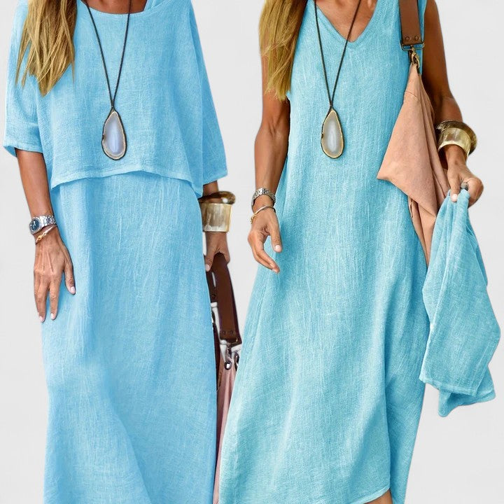 Women's Two-Piece Maxi Dress with Short Sleeve Top and Versatile Style