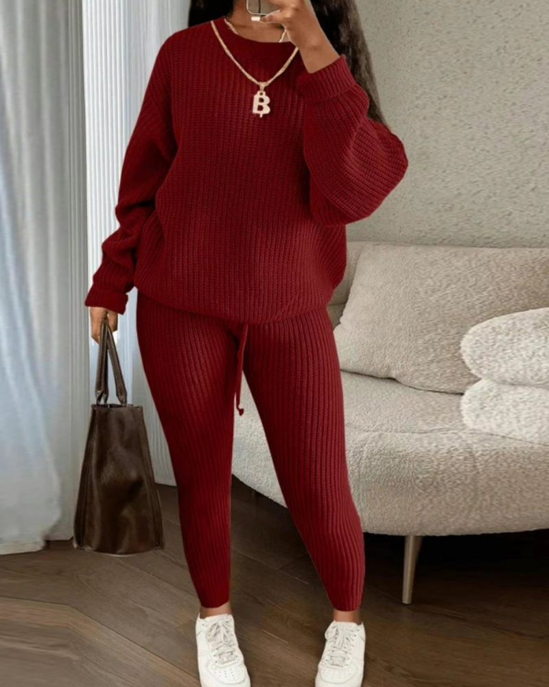 Street-Wave 2 Piece Lounge Set Cozy Soft Knit For Women Everyday Comfort Stylish Homewear Ultra Cozy