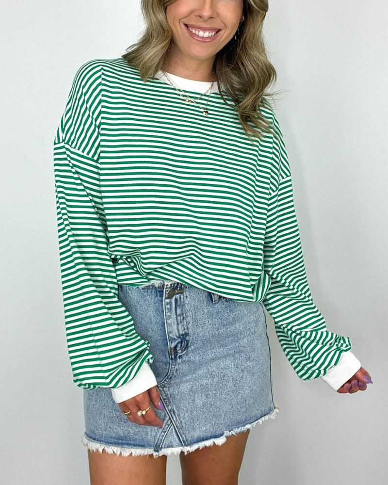 Street-wave Striped Oversized Sweater For Women - Cozy, Casual Everyday Wear, Soft Cotton Blend