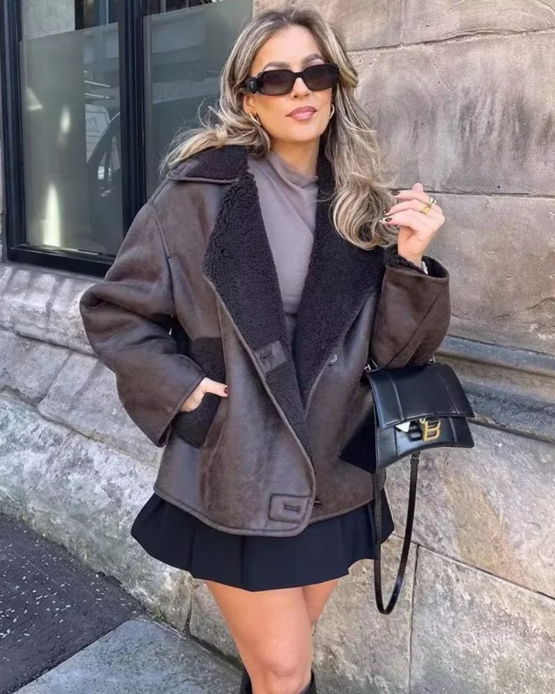 Street-wave Shearling Jacket For Women Warm Cozy Winter Essential Stylish Outerwear