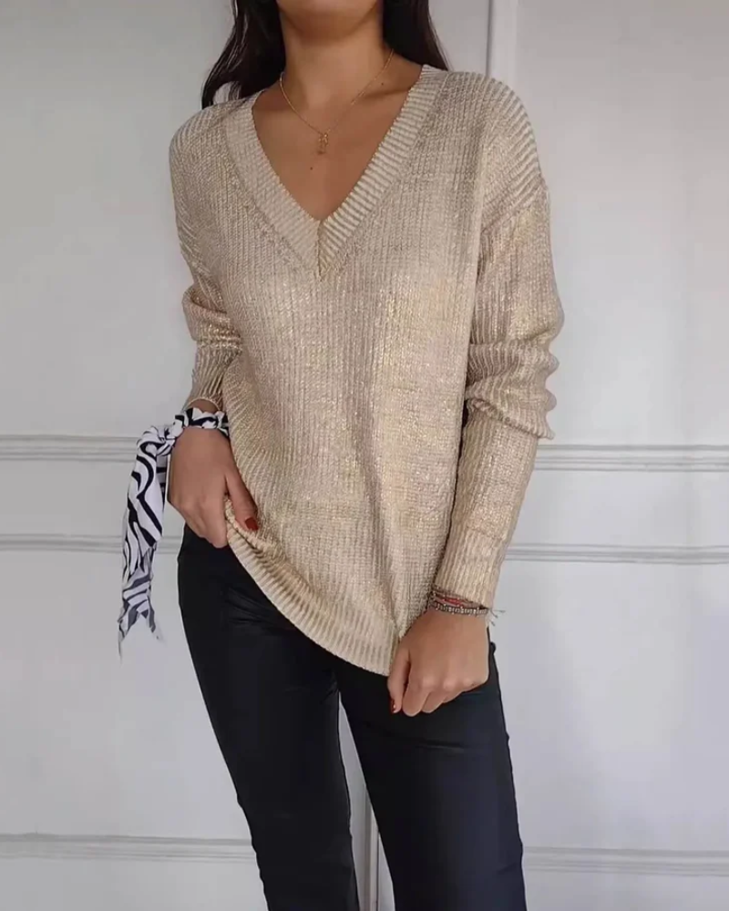 Street Wave Cozy V Neck Knit Sweater For Women Warm Relaxed Fit Chic Casual Everyday Wear