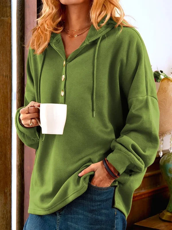 Street-wave Hooded Buttoned Sweatshirt For Women - Cotton Comfort, Stylish Casual Chic