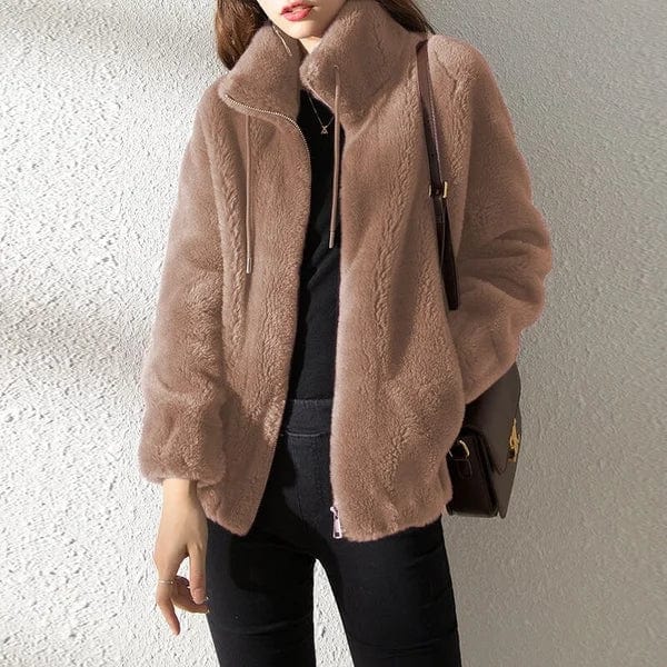 Street-Wave Womens Faux Fur Zip Jacket For Fashionable Women Cozy Warmth Durable Chic