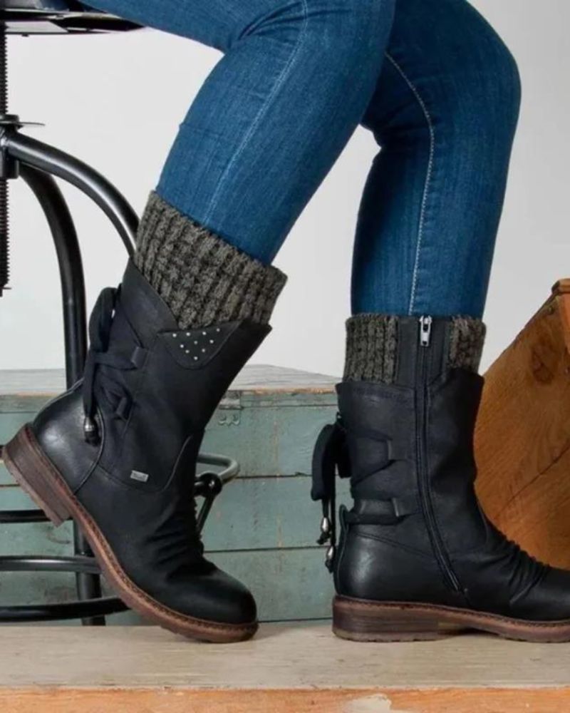 Street-Wave Genuine Leather Winter Boots For Women Water-Resistant Warmth And Stylish Durability