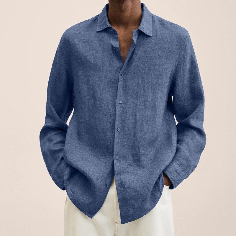 Nordisk Flair Men's Linen Shirt Relaxed Fit Long Sleeve Breathable Natural Fibers Navy