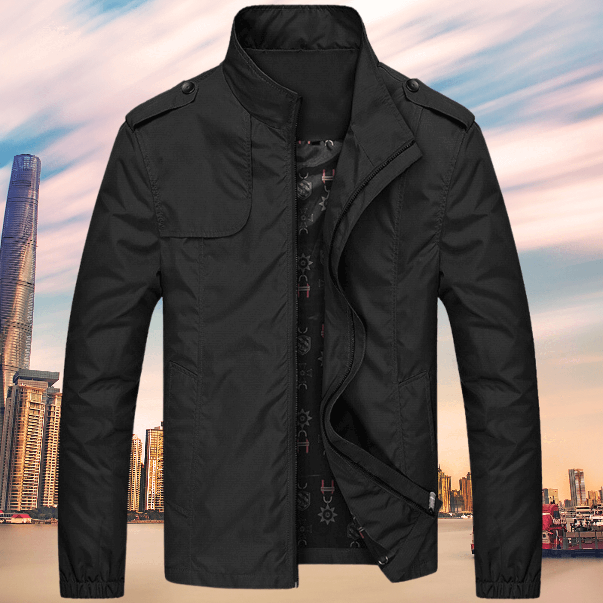 Street-Wave Mens Autumn Oxford Jacket With Collar For Warmth And Timeless Style For Everyday City Wear