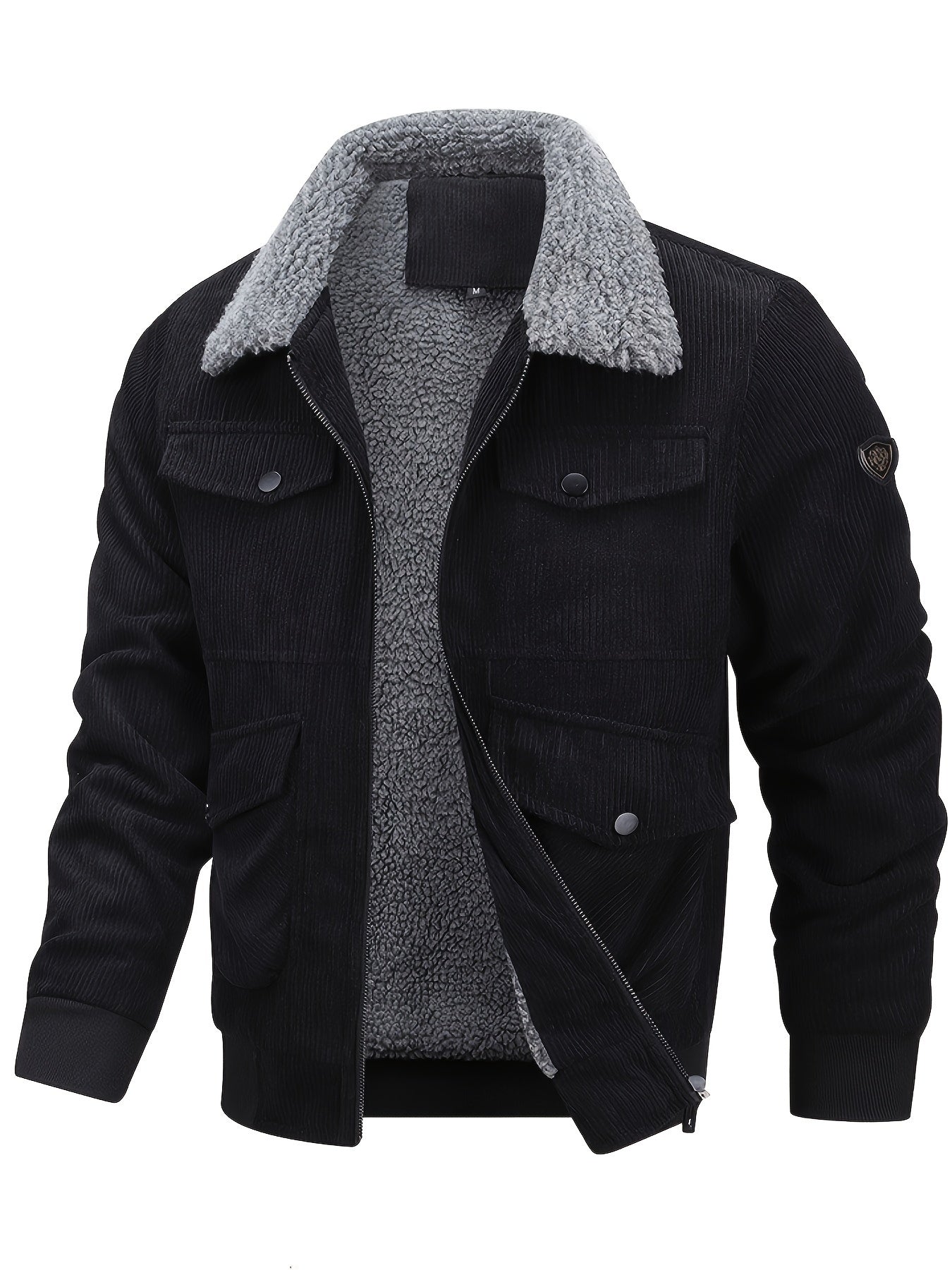 Street-wave Corduroy Jacket With Plush Fleece Lining For Urban Streetwear Fans Durable