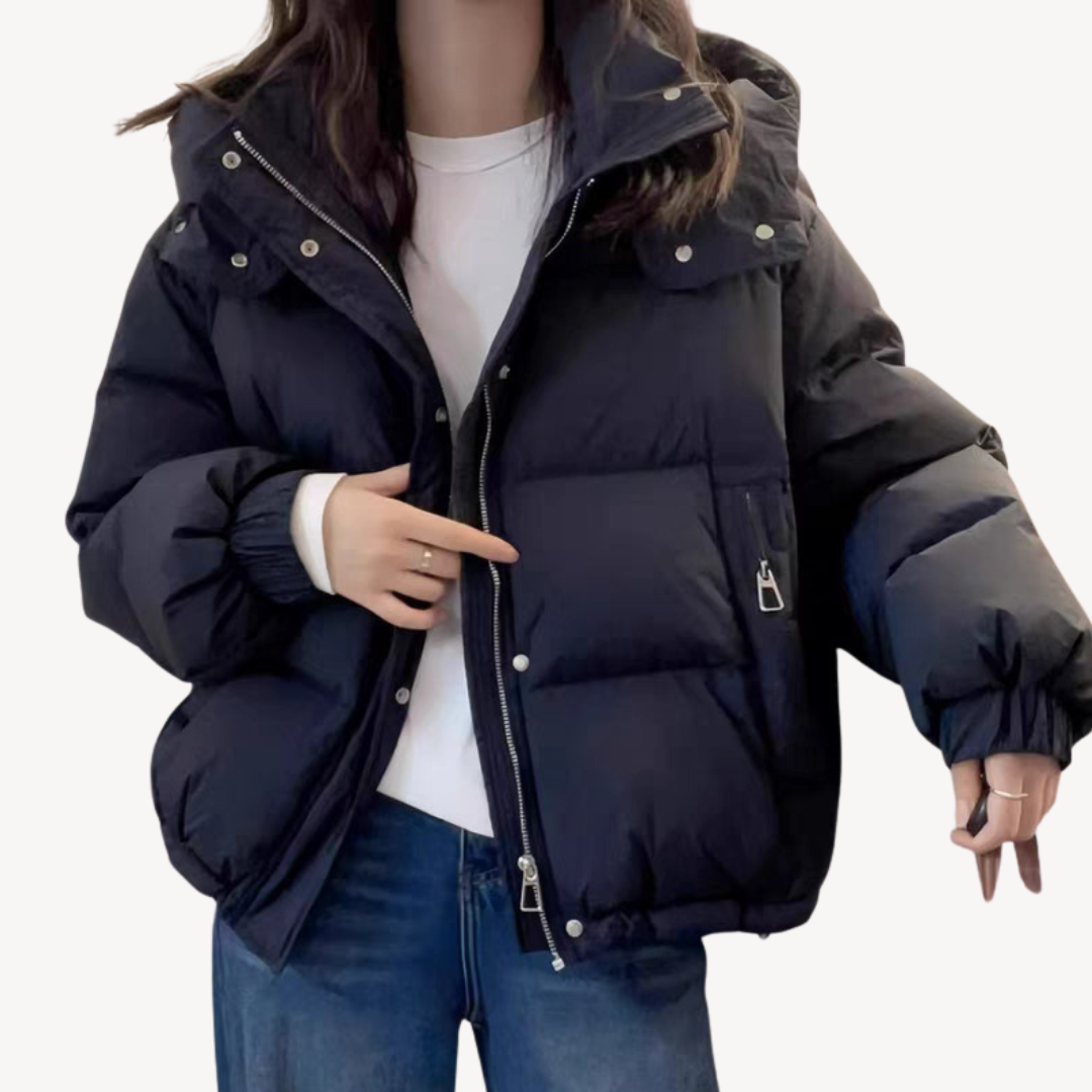 Street-Wave Oversized Puffer Jacket For Women With High Collar Zipper Front Cozy Warmth Statement Winter Coat