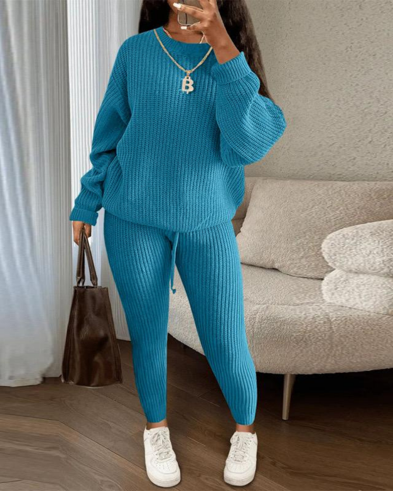 Street-Wave 2 Piece Lounge Set Cozy Soft Knit For Women Everyday Comfort Stylish Homewear Ultra Cozy