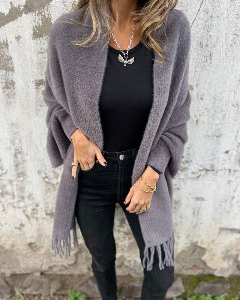 Street Wave Fringed Knit Coat For Women Cozy Warm Elegant Outerwear For Everyday Style And Comfort