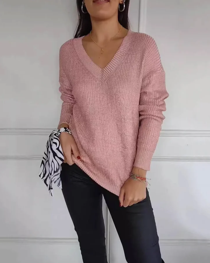 Street Wave Cozy V Neck Knit Sweater For Women Warm Relaxed Fit Chic Casual Everyday Wear