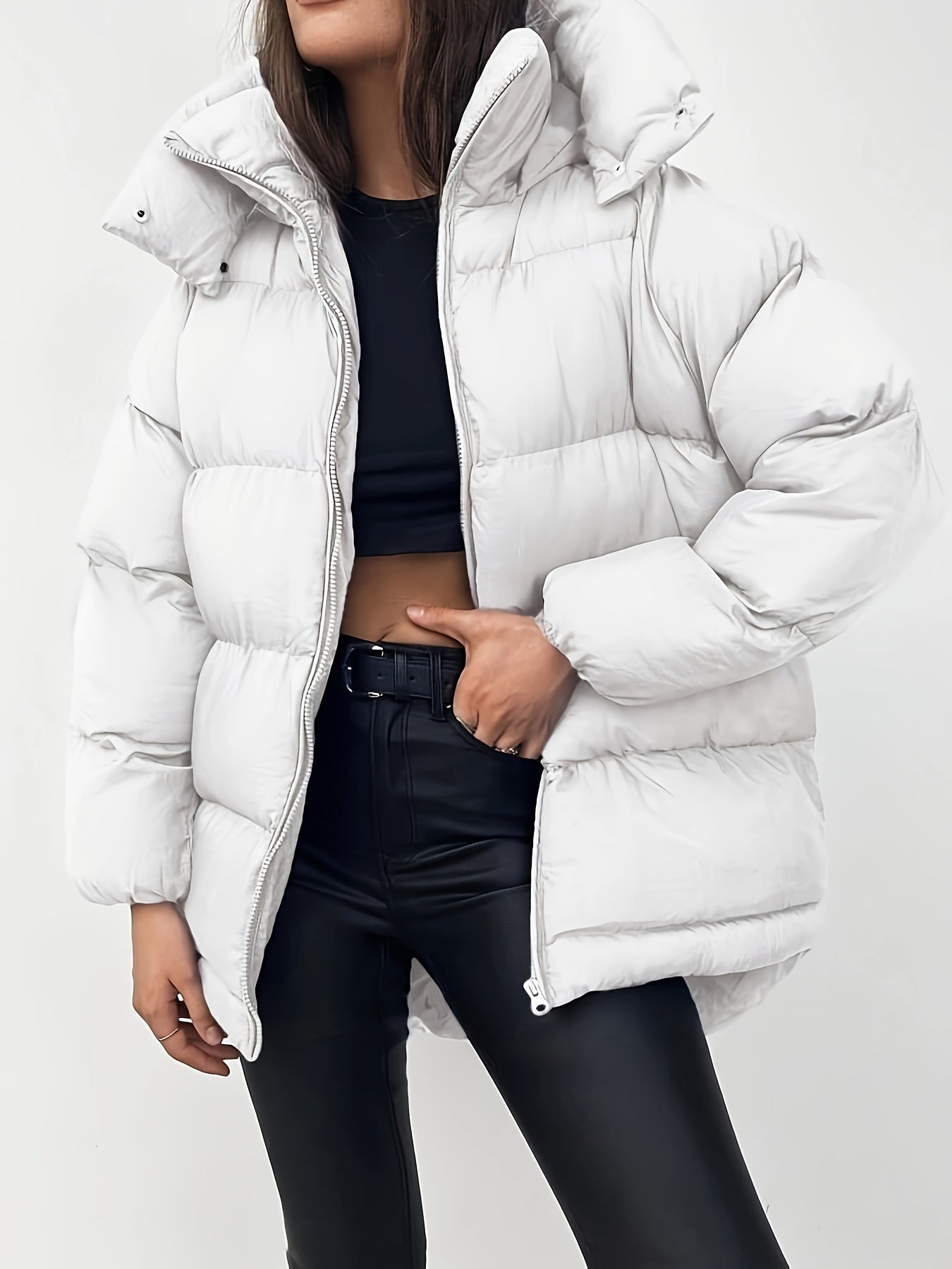 Street-Wave Women Puffer Jacket With Hood And Stand Collar Short Quilted Warm Coat