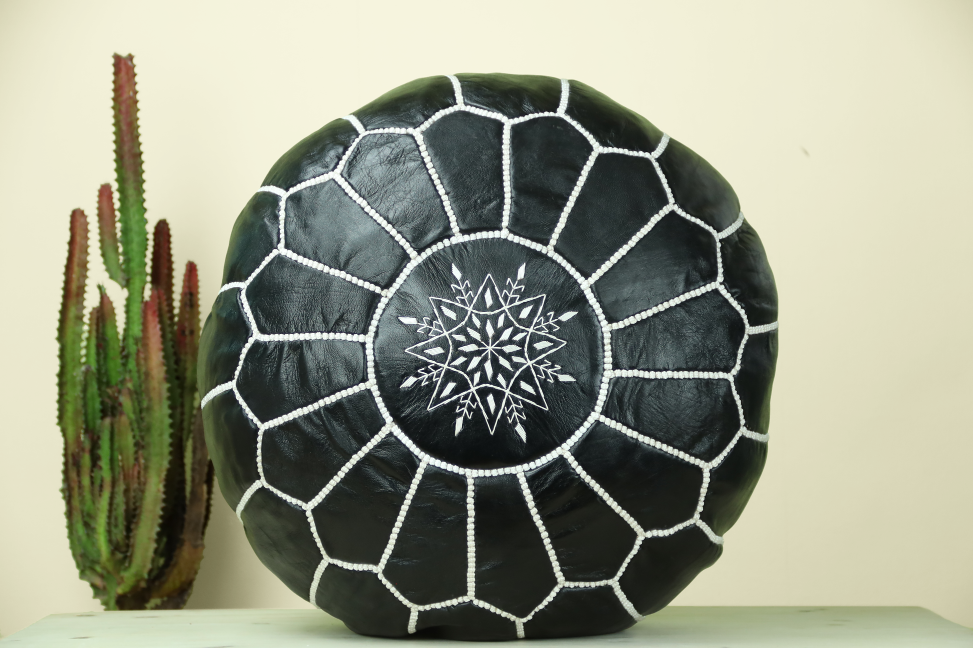 Black Leather Ottoman Pouf - Street-Wave