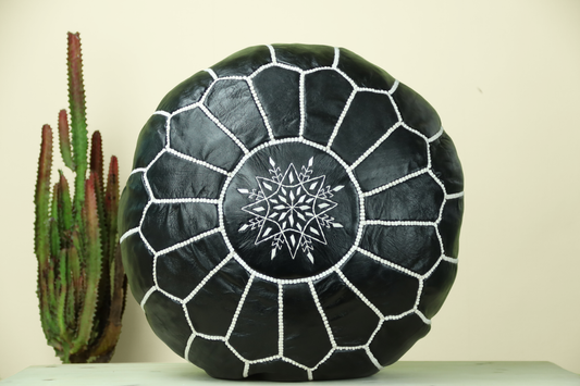 Black Leather Ottoman Pouf - Street-Wave