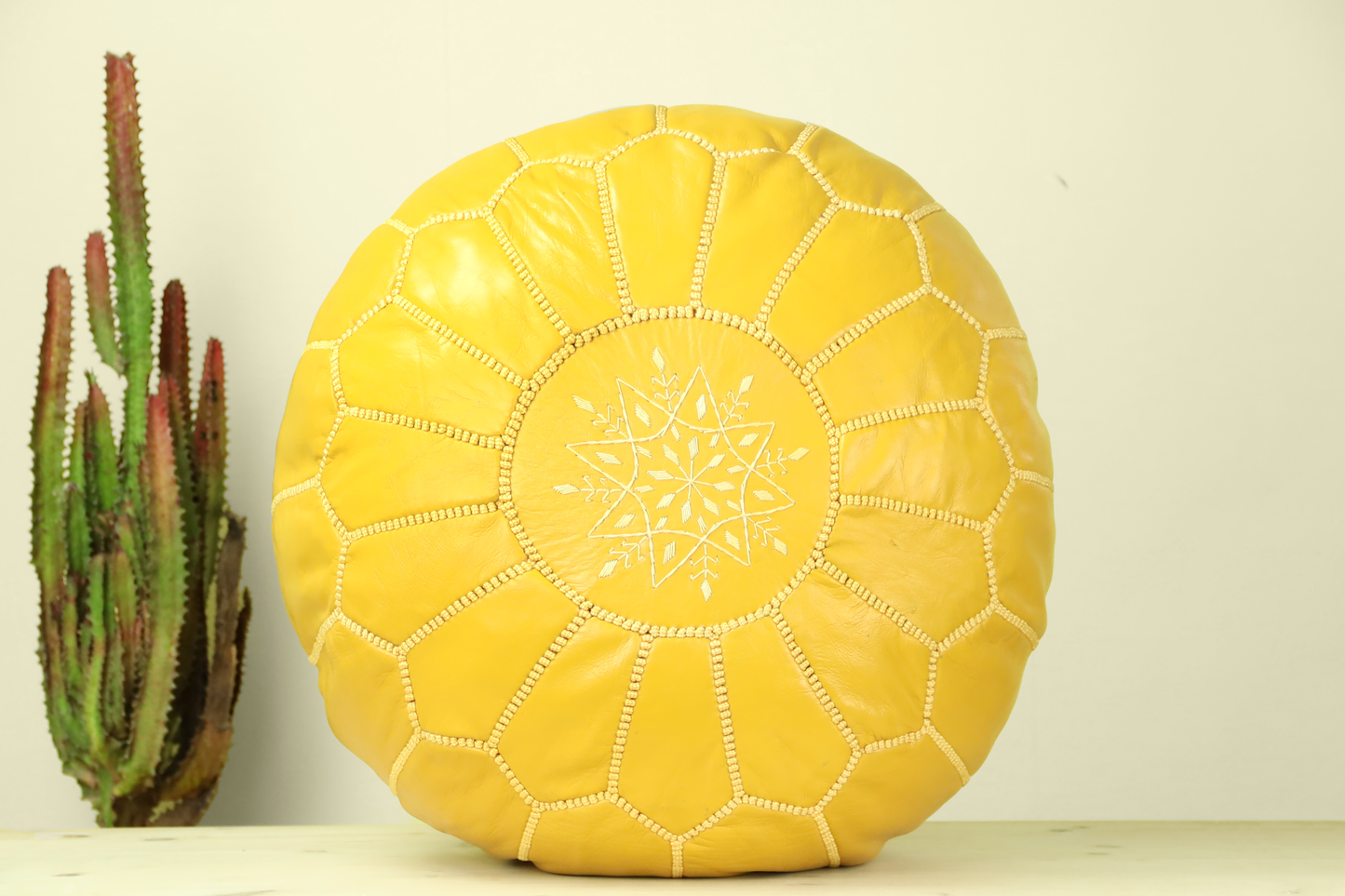Yellow Leather Ottoman Pouf - Street-Wave