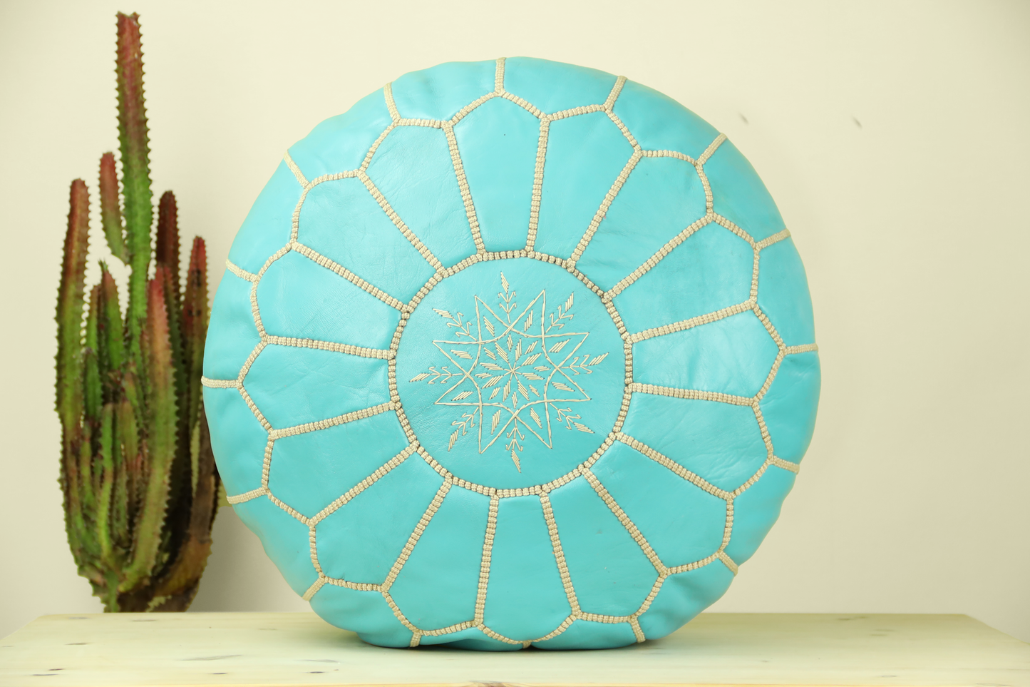 Cyan Leather Ottoman Pouf - Street-Wave