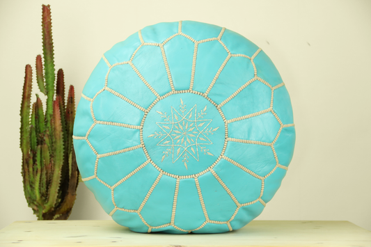 Cyan Leather Ottoman Pouf - Street-Wave