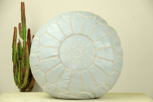 Grey Leather Ottoman Pouf - Street-Wave