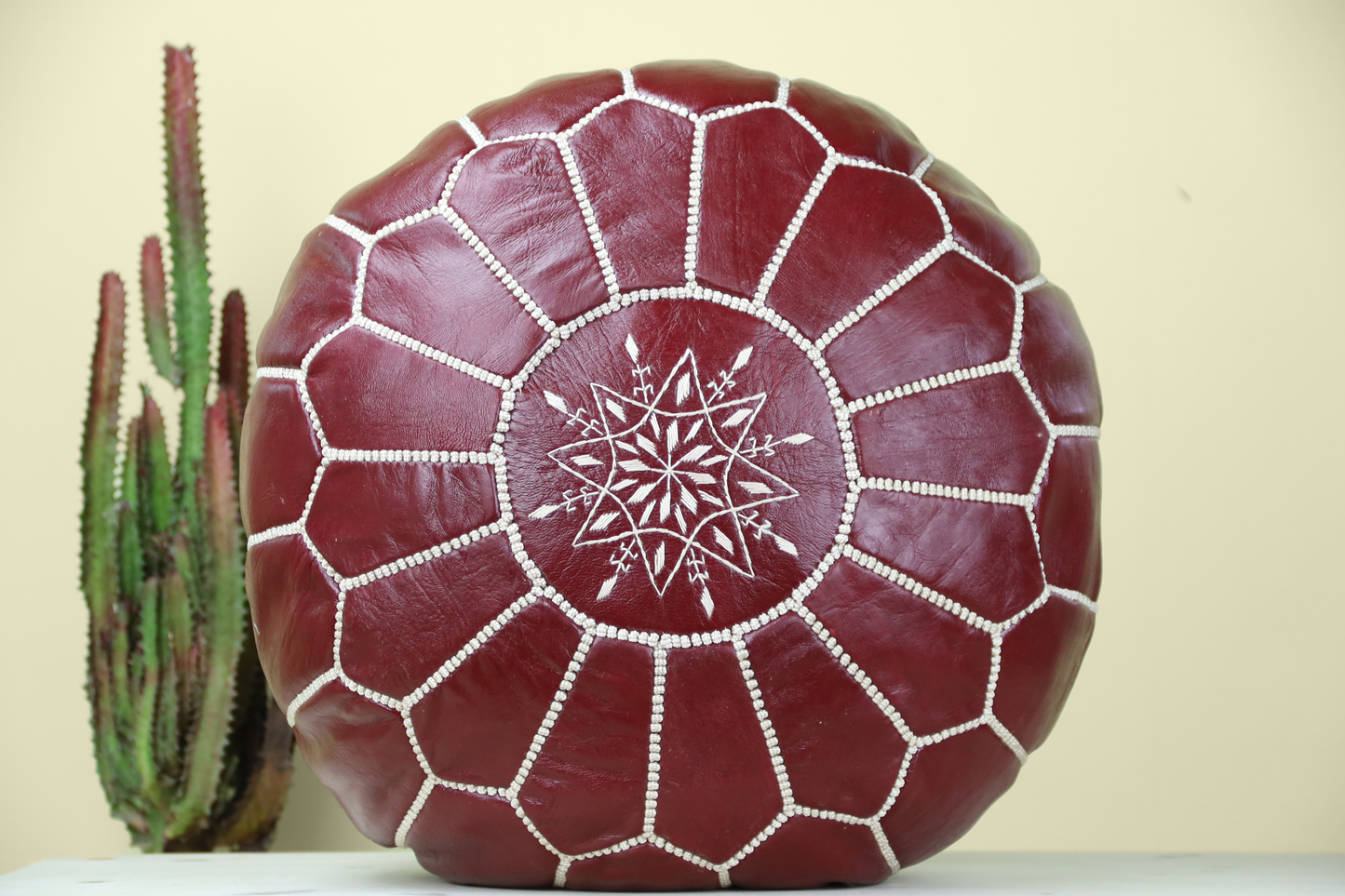 Maroon Leather Ottoman Pouf - Street-Wave