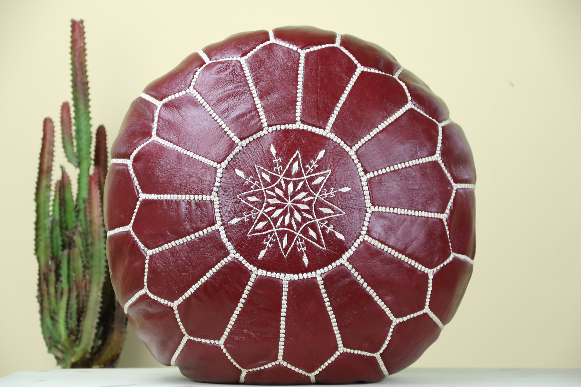 Maroon Leather Ottoman Pouf - Street-Wave