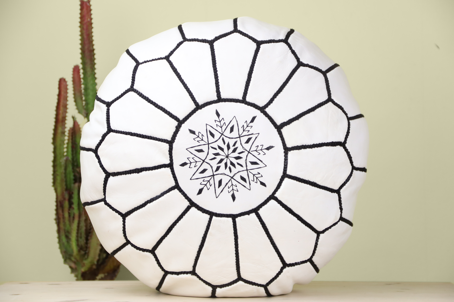 White Ottoman Leather Pouf - Street-Wave