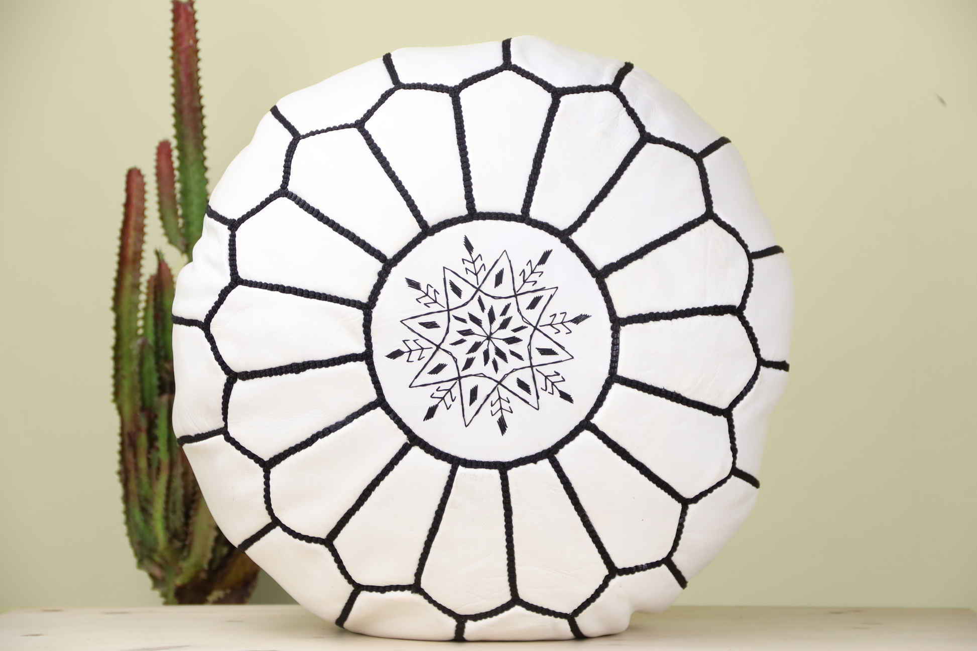 White Ottoman Leather Pouf - Street-Wave