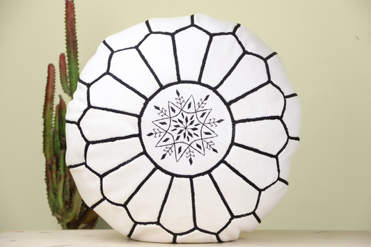 White Ottoman Leather Pouf - Street-Wave