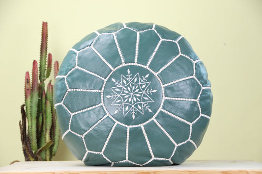 Pine Green Leather Ottoman Pouf - Street-Wave