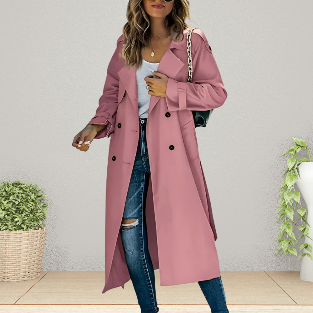 Street-Wave Charlie Women Double-Breasted Long Trench Coat Timeless Polished