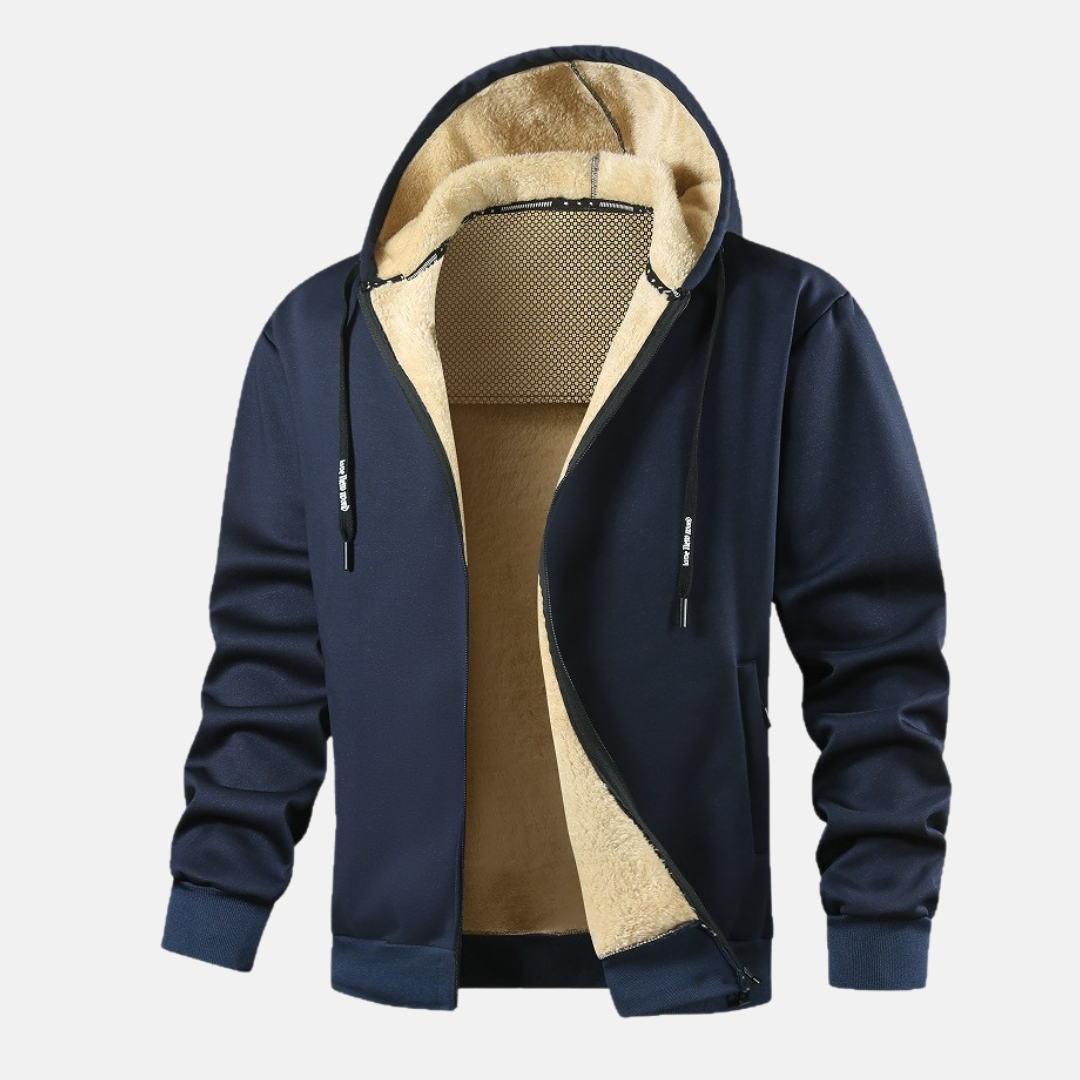 Nordisk-Flair Men's Zip Up Hoodie Jacket With Plush Fleece Lining And Relaxed Fit Ribbed Trim Winter Essential