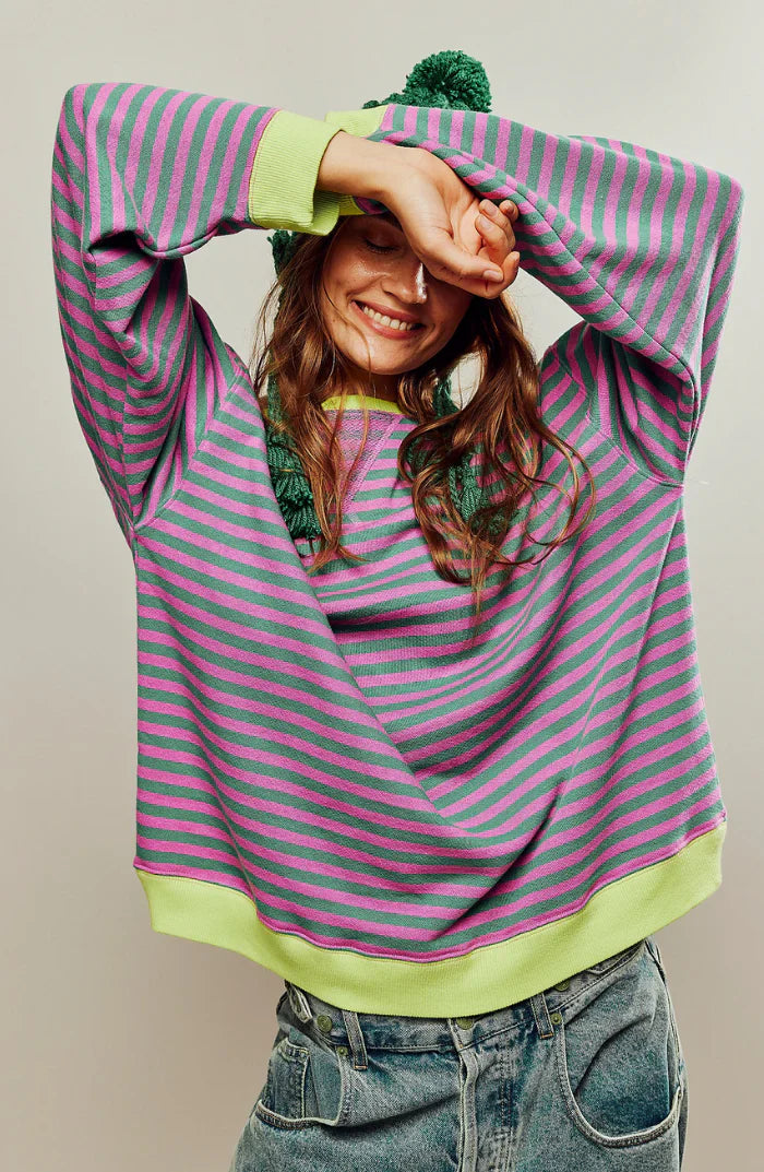 Streetwave Striped Pullover for Women - Cozy, Soft Fit for Autumn, Red Trim Details