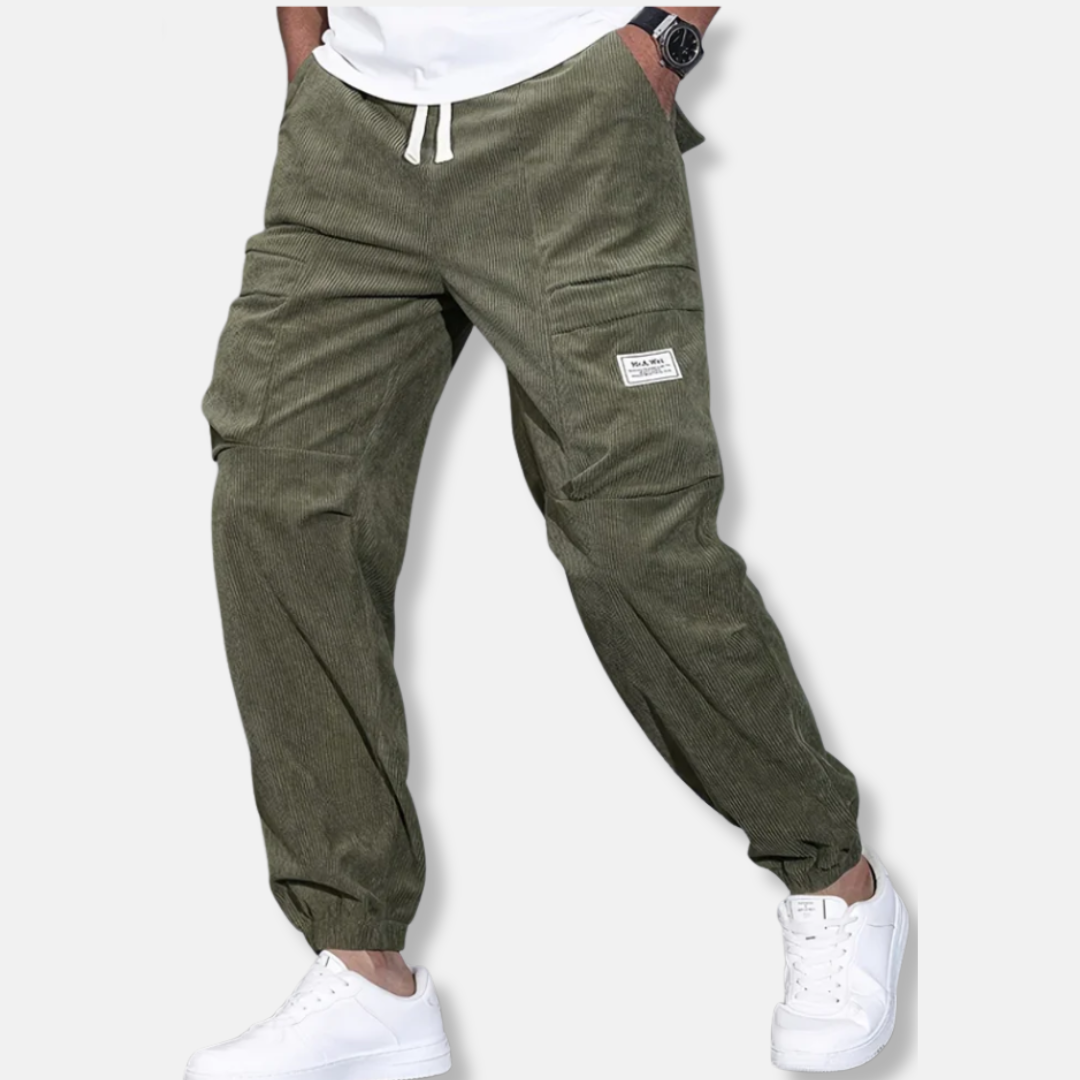 Street-Wave Mens Corduroy Pants Loose Fit With Tapered Leg Adjustable Waist And Elastic Cuff