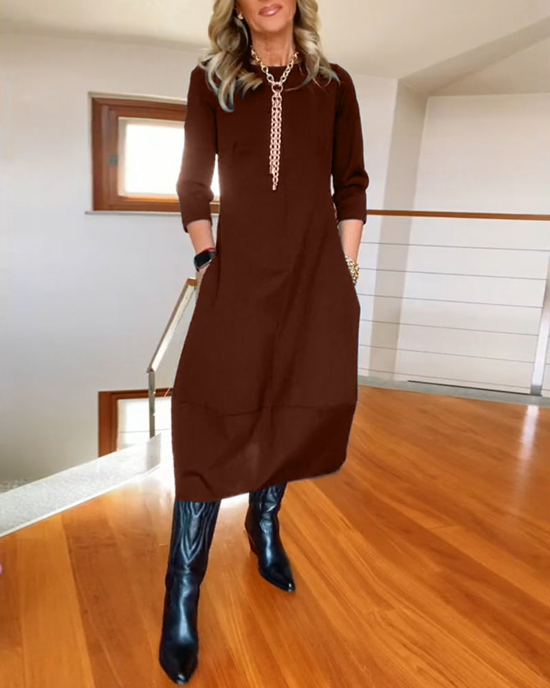Women's Midi Dress with Side Slit and Fitted Design