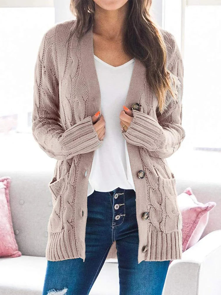 Street-wave Cable Knit Cardigan For Women Cozy Trendy Open Front With Pockets Everyday Wardrobe