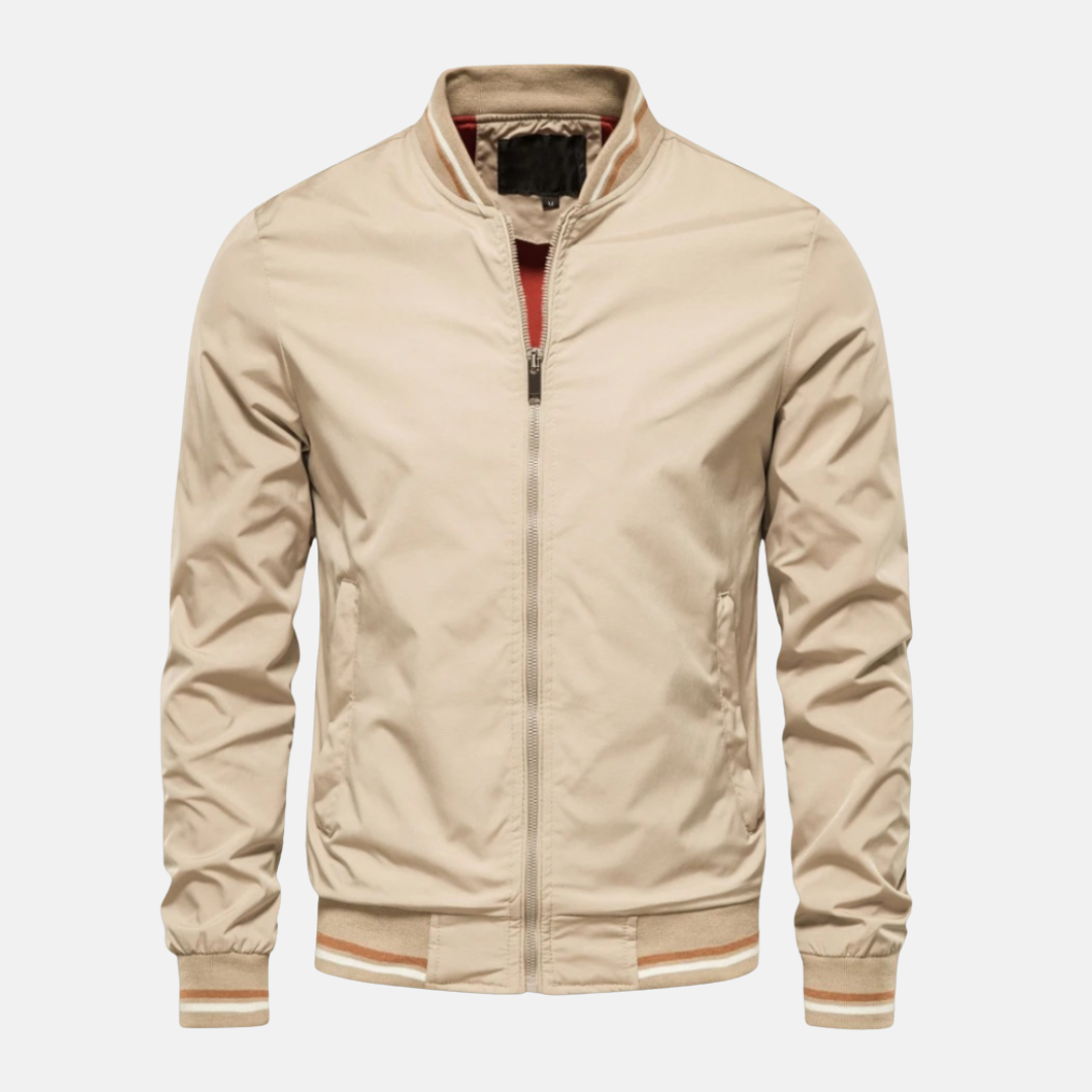 Men's Bomber Jacket Lightweight With Relaxed Fit Striped Ribbed Edges Zipper Closure