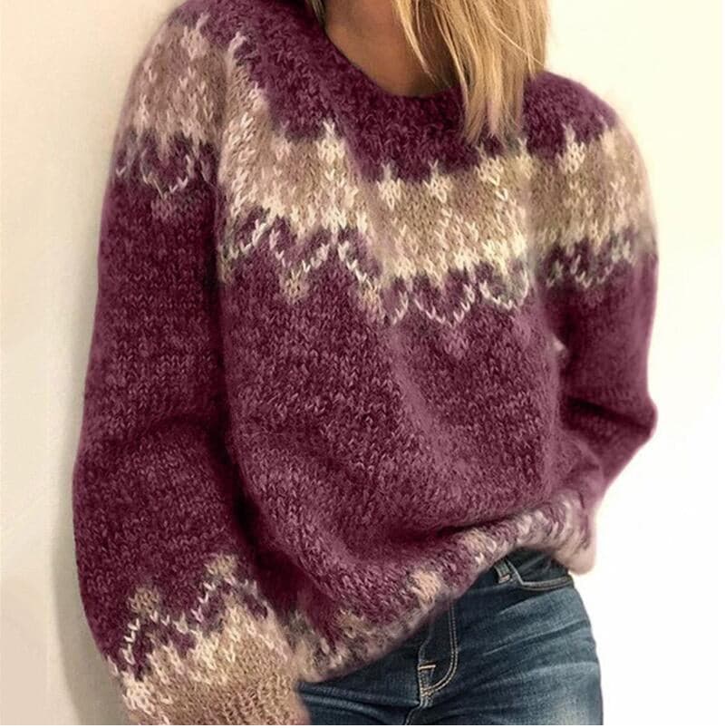Street Wave Soft Wool Blend Knit Sweater With Nordic Pattern For Women Cozy Casual Fit