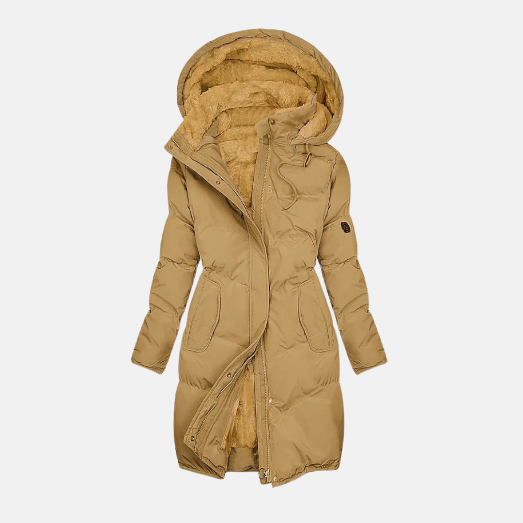 Street Wave Women Long Puffer Coat Water Repellent Fleece Lined Hood Adjustable Waist Winter Warmth