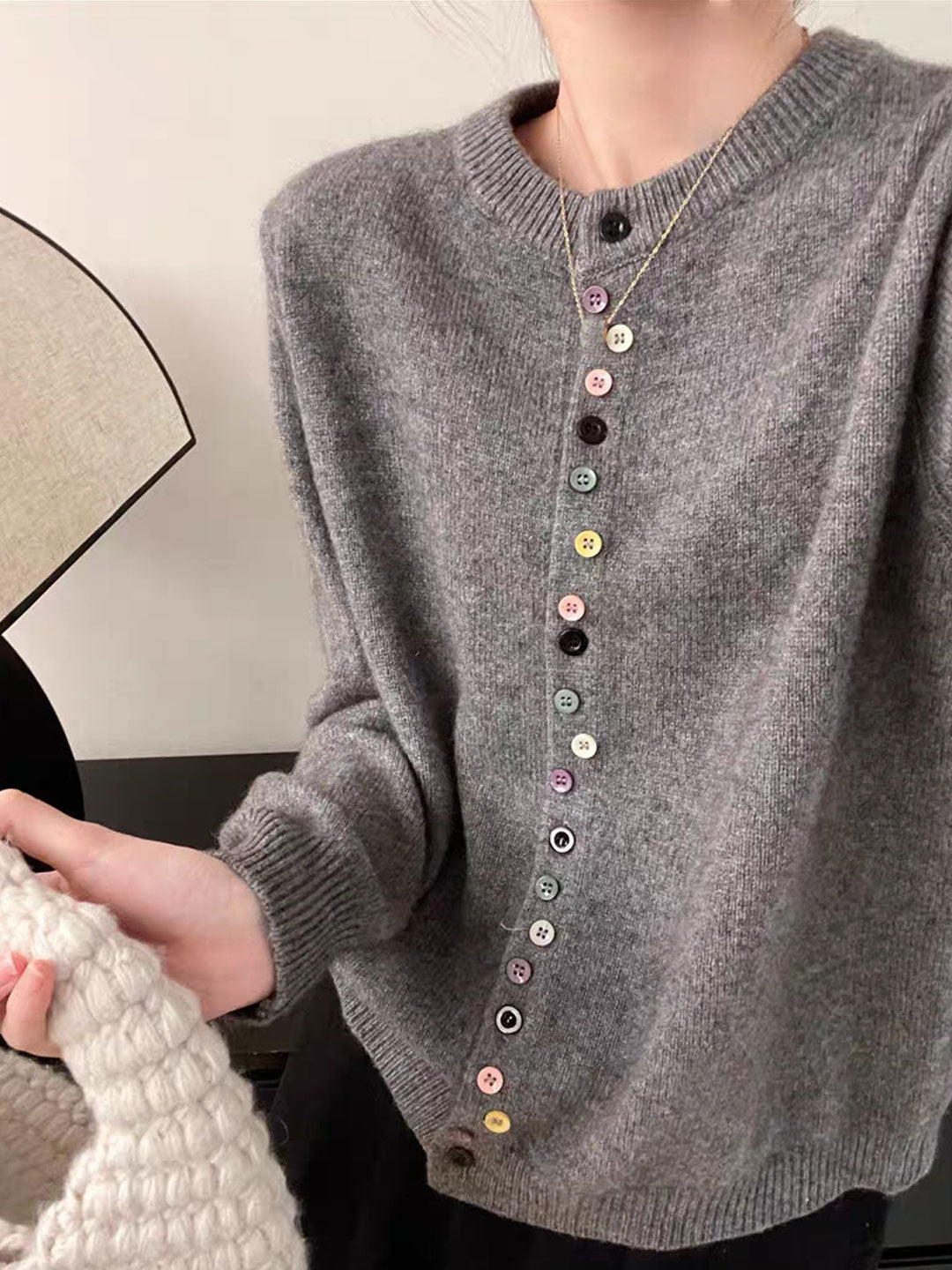 Street-wave Rainbow Button Cardigan For Women Soft Versatile Everyday Comfort Ideal Work Casual Layering