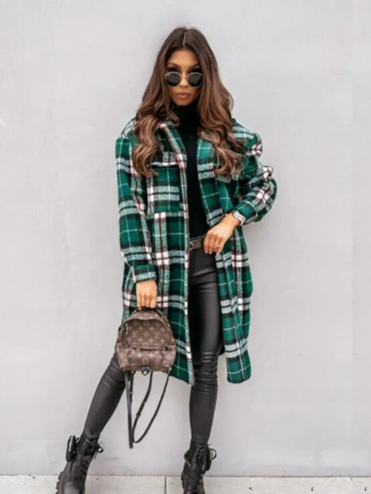 Streetwave Plaid Long Coat For Women With Cozy Warmth And Effortless Chic Style Essentials
