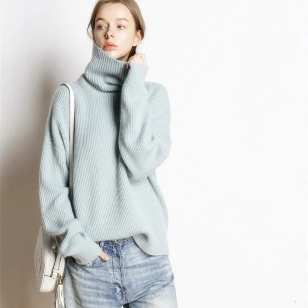 Street Wave Oversized Pullover For Women With High Polo Neck Cozy Autumn Layering Warmth