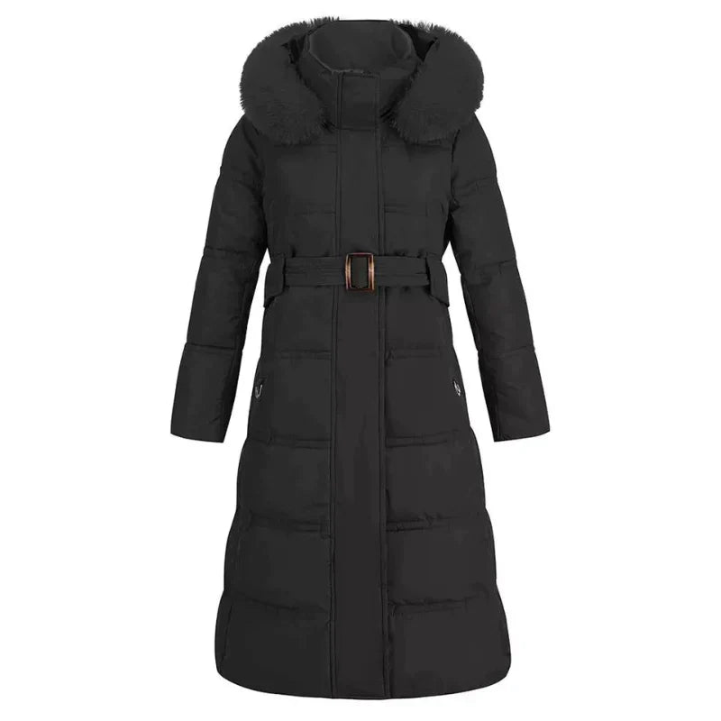Street-wave Snowly Women Winter Coat With Fur Collar Belted Silhouette For Warmth