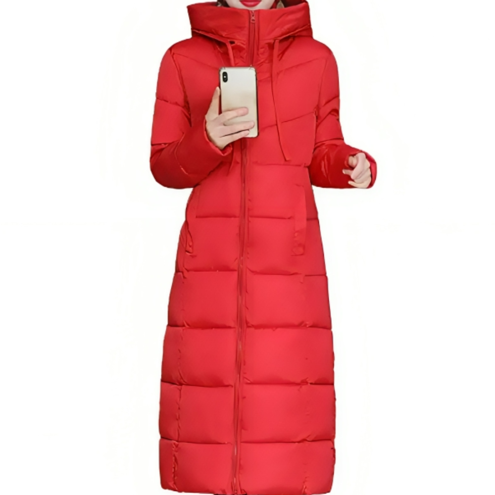 Street-Wave Long Puffer Winter Coat For Women With Hood Warm Quilted Insulated For Cold Weather