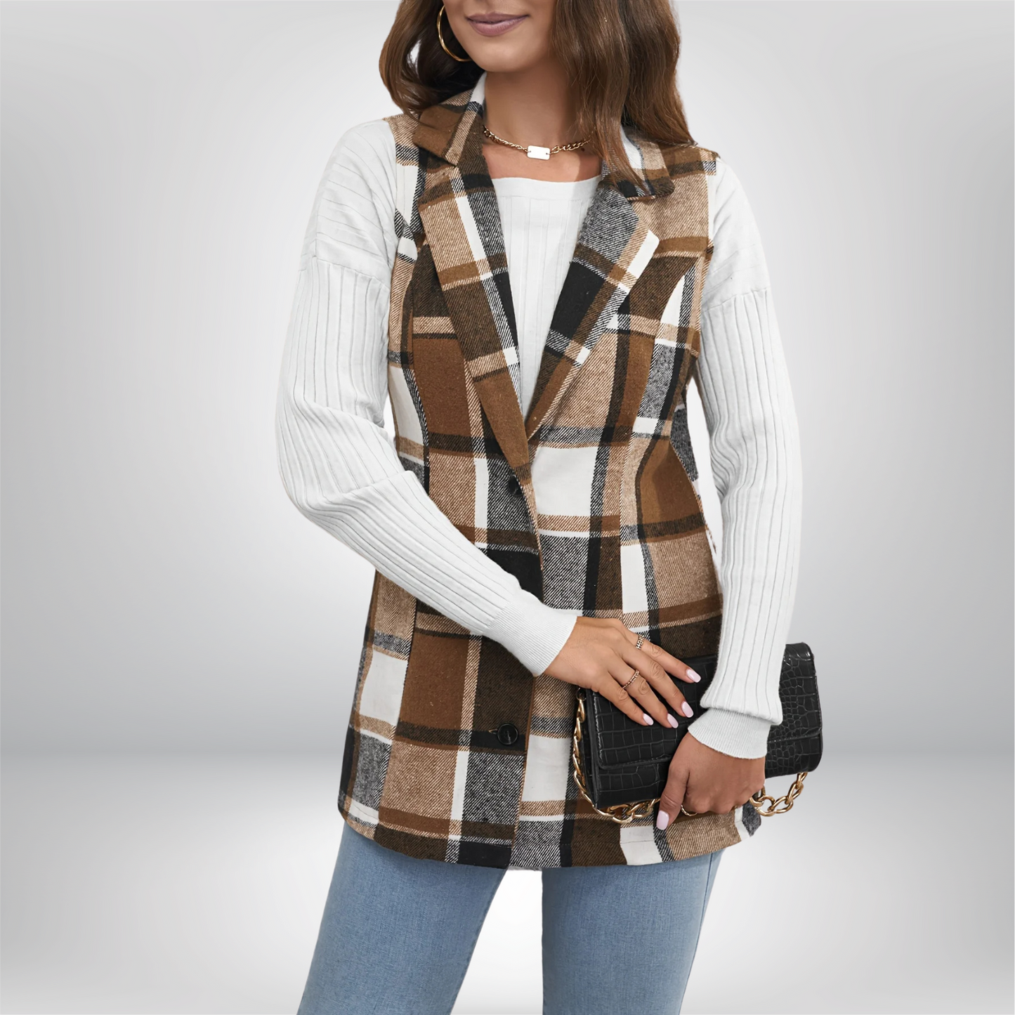 Norbert Wool Blazer For Women Classic Plaid Knit Warm Comfort Office To Eveningwear