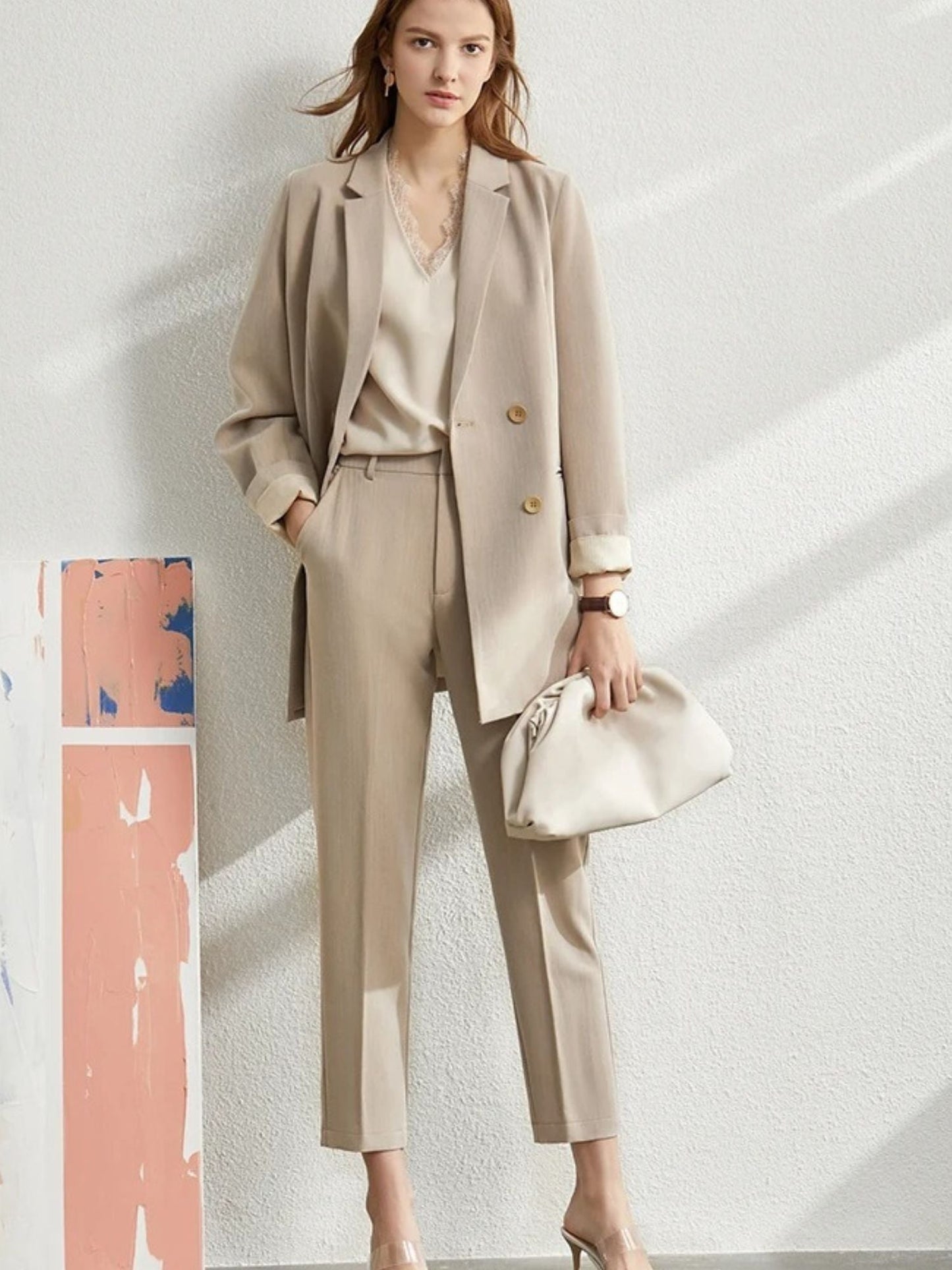 Streetwave Blazer and Ankle Length Trousers Set for Women Versatile Chic Office Suit