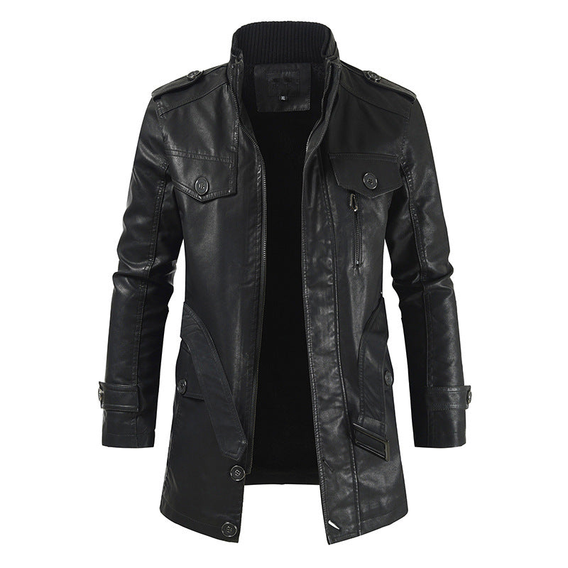 Streetwave Long Leather Coat For Men Premium Durable Classic Design Jacket For Modern Gentlemen